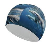 Swim Cap Hat Fabric Cute Dolphins Swimming Cap for Short Long Hair to Keep Hair Dry, Waterproof Bathing Caps for Women Men, Stretchable Comfortable Shower Caps Non-Slip Pool Hat