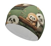 Swim Cap Hat Fabric Cute Panda and Sloth Swimming Cap for Short Long Hair to Keep Hair Dry, Waterproof Bathing Caps for Women Men, Stretchable Comfortable Shower Caps Non-Slip Pool Hat