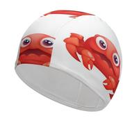 Swim Cap Hat Fabric Cute Red Crab Swimming Cap for Short Long Hair to Keep Hair Dry, Waterproof Bathing Caps for Women Men, Stretchable Comfortable Shower Caps Non-Slip Pool Hat