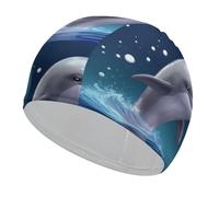Swim Cap Hat Fabric Cute Sea Animal Dolphin Swimming Cap for Short Long Hair to Keep Hair Dry, Waterproof Bathing Caps for Women Men, Stretchable Comfortable Shower Caps Non-Slip Pool Hat