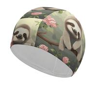 Swim Cap Hat Fabric Cute Sloth Swimming Cap for Short Long Hair to Keep Hair Dry, Waterproof Bathing Caps for Women Men, Stretchable Comfortable Shower Caps Non-Slip Pool Hat