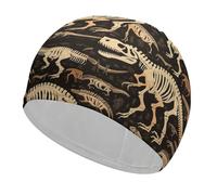 Swim Cap Hat Fabric Dinosaur Skeleton Print Swimming Cap for Short Long Hair to Keep Hair Dry, Waterproof Bathing Caps for Women Men, Stretchable Comfortable Shower Caps Non-Slip Pool Hat