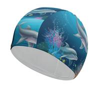 Swim Cap Hat Fabric Dolphin and Fish Swimming Cap for Short Long Hair to Keep Hair Dry, Waterproof Bathing Caps for Women Men, Stretchable Comfortable Shower Caps Non-Slip Pool Hat