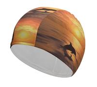 Swim Cap Hat Fabric Dolphin and Sunset Swimming Cap for Short Long Hair to Keep Hair Dry, Waterproof Bathing Caps for Women Men, Stretchable Comfortable Shower Caps Non-Slip Pool Hat