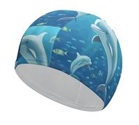 Swim Cap Hat Fabric Dolphin Swimming Cap for Short Long Hair to Keep Hair Dry, Waterproof Bathing Caps for Women Men, Stretchable Comfortable Shower Caps Non-Slip Pool Hat