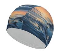 Swim Cap Hat Fabric Dolphins in The Sea Swimming Cap for Short Long Hair to Keep Hair Dry, Waterproof Bathing Caps for Women Men, Stretchable Comfortable Shower Caps Non-Slip Pool Hat
