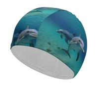Swim Cap Hat Fabric Dolphins Underwater Swimming Cap for Short Long Hair to Keep Hair Dry, Waterproof Bathing Caps for Women Men, Stretchable Comfortable Shower Caps Non-Slip Pool Hat