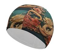 Swim Cap Hat Fabric Dragon Chinese Swimming Cap for Short Long Hair to Keep Hair Dry, Waterproof Bathing Caps for Women Men, Stretchable Comfortable Shower Caps Non-Slip Pool Hat