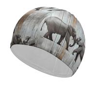 Swim Cap Hat Fabric Elephant on Wood Swimming Cap for Short Long Hair to Keep Hair Dry, Waterproof Bathing Caps for Women Men, Stretchable Comfortable Shower Caps Non-Slip Pool Hat