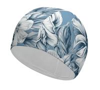 Swim Cap Hat Fabric Floral Blue and White Swimming Cap for Short Long Hair to Keep Hair Dry, Waterproof Bathing Caps for Women Men, Stretchable Comfortable Shower Caps Non-Slip Pool Hat