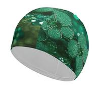 Swim Cap Hat Fabric Green Sparkly Spring Swimming Cap for Short Long Hair to Keep Hair Dry, Waterproof Bathing Caps for Women Men, Stretchable Comfortable Shower Caps Non-Slip Pool Hat