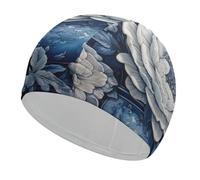 Swim Cap Hat Fabric Hand Drawn Blue Flowers Swimming Cap for Short Long Hair to Keep Hair Dry, Waterproof Bathing Caps for Women Men, Stretchable Comfortable Shower Caps Non-Slip Pool Hat