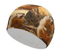 Swim Cap Hat Fabric Hand Drawn Groundhog Swimming Cap for Short Long Hair to Keep Hair Dry, Waterproof Bathing Caps for Women Men, Stretchable Comfortable Shower Caps Non-Slip Pool Hat