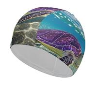 Swim Cap Hat Fabric Hawaii Sea Turtle Swimming Cap for Short Long Hair to Keep Hair Dry, Waterproof Bathing Caps for Women Men, Stretchable Comfortable Shower Caps Non-Slip Pool Hat