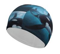 Swim Cap Hat Fabric Killer Whale Swimming Cap for Short Long Hair to Keep Hair Dry, Waterproof Bathing Caps for Women Men, Stretchable Comfortable Shower Caps Non-Slip Pool Hat
