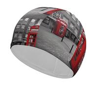 Swim Cap Hat Fabric London Red Telephone Booth Swimming Cap for Short Long Hair to Keep Hair Dry, Waterproof Bathing Caps for Women Men, Stretchable Comfortable Shower Caps Non-Slip Pool Hat