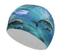 Swim Cap Hat Fabric Marine Dolphin Swimming Cap for Short Long Hair to Keep Hair Dry, Waterproof Bathing Caps for Women Men, Stretchable Comfortable Shower Caps Non-Slip Pool Hat