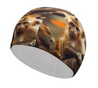 Swim Cap Hat Fabric Monkey on Tree Swimming Cap for Short Long Hair to Keep Hair Dry, Waterproof Bathing Caps for Women Men, Stretchable Comfortable Shower Caps Non-Slip Pool Hat