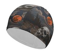 Swim Cap Hat Fabric Night and Skull Swimming Cap for Short Long Hair to Keep Hair Dry, Waterproof Bathing Caps for Women Men, Stretchable Comfortable Shower Caps Non-Slip Pool Hat