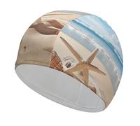 Swim Cap Hat Fabric Pretty Beach and Seashell Swimming Cap for Short Long Hair to Keep Hair Dry, Waterproof Bathing Caps for Women Men, Stretchable Comfortable Shower Caps Non-Slip Pool Hat