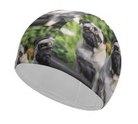 Swim Cap Hat Fabric Pugs in The Garden Swimming Cap for Short Long Hair to Keep Hair Dry, Waterproof Bathing Caps for Women Men, Stretchable Comfortable Shower Caps Non-Slip Pool Hat