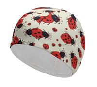 Swim Cap Hat Fabric Red Ladybug Swimming Cap for Short Long Hair to Keep Hair Dry, Waterproof Bathing Caps for Women Men, Stretchable Comfortable Shower Caps Non-Slip Pool Hat