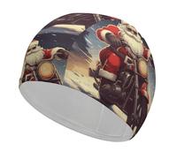 Swim Cap Hat Fabric Santa Claus Biker Riding Swimming Cap for Short Long Hair to Keep Hair Dry, Waterproof Bathing Caps for Women Men, Stretchable Comfortable Shower Caps Non-Slip Pool Hat
