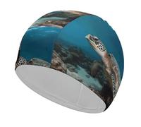 Swim Cap Hat Fabric Sea Turtle Swimming Cap for Short Long Hair to Keep Hair Dry, Waterproof Bathing Caps for Women Men, Stretchable Comfortable Shower Caps Non-Slip Pool Hat