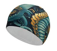 Swim Cap Hat Fabric Seahorse Blue Pattern Swimming Cap for Short Long Hair to Keep Hair Dry, Waterproof Bathing Caps for Women Men, Stretchable Comfortable Shower Caps Non-Slip Pool Hat