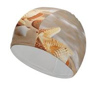 Swim Cap Hat Fabric Seashells Starfish on Beach Swimming Cap for Short Long Hair to Keep Hair Dry, Waterproof Bathing Caps for Women Men, Stretchable Comfortable Shower Caps Non-Slip Pool Hat