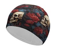 Swim Cap Hat Fabric Skull Image Poster Swimming Cap for Short Long Hair to Keep Hair Dry, Waterproof Bathing Caps for Women Men, Stretchable Comfortable Shower Caps Non-Slip Pool Hat