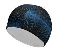 Swim Cap Hat Fabric The Blue Binary Matrix Swimming Cap for Short Long Hair to Keep Hair Dry, Waterproof Bathing Caps for Women Men, Stretchable Comfortable Shower Caps Non-Slip Pool Hat