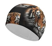 Swim Cap Hat Fabric Tiger Face Swimming Cap for Short Long Hair to Keep Hair Dry, Waterproof Bathing Caps for Women Men, Stretchable Comfortable Shower Caps Non-Slip Pool Hat