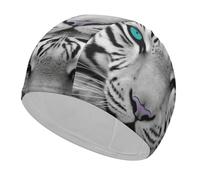 Swim Cap Hat Fabric Tiger with Teal Eyes Swimming Cap for Short Long Hair to Keep Hair Dry, Waterproof Bathing Caps for Women Men, Stretchable Comfortable Shower Caps Non-Slip Pool Hat