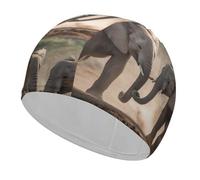 Swim Cap Hat Fabric Two Elephants Playing Swimming Cap for Short Long Hair to Keep Hair Dry, Waterproof Bathing Caps for Women Men, Stretchable Comfortable Shower Caps Non-Slip Pool Hat