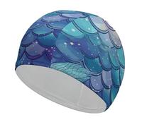 Swim Cap Hat Fabric Water Lily Mermaid Scales Swimming Cap for Short Long Hair to Keep Hair Dry, Waterproof Bathing Caps for Women Men, Stretchable Comfortable Shower Caps Non-Slip Pool Hat