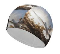 Swim Cap Hat Fabric White Dove Flying Swimming Cap for Short Long Hair to Keep Hair Dry, Waterproof Bathing Caps for Women Men, Stretchable Comfortable Shower Caps Non-Slip Pool Hat