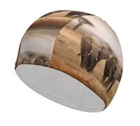 Swim Cap Hat Fabric Wild Animals Elephants Swimming Cap for Short Long Hair to Keep Hair Dry, Waterproof Bathing Caps for Women Men, Stretchable Comfortable Shower Caps Non-Slip Pool Hat