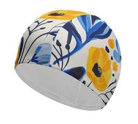 Swim Cap Hat Fabric Yellow and Blue Flowers Swimming Cap for Short Long Hair to Keep Hair Dry, Waterproof Bathing Caps for Women Men, Stretchable Comfortable Shower Caps Non-Slip Pool Hat