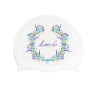 Swim Cap Silicone Watercolor Print Reduce Forehead Mark Swimming Hat Stretch Fit (B) Lavender)