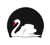 Swim Cap, Women's Swimming Cap Silicone Elastic Long Hair Ear Cover Waterproof Swan Print Multicolor(No.1)
