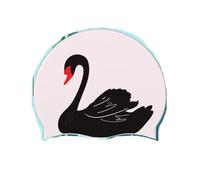 Swim Cap, Women's Swimming Cap Silicone Elastic Long Hair Ear Cover Waterproof Swan Print Multicolor(No.4)