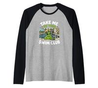 Swim Club Alien Swimmer UFO Swimming Team Abduction Raglan Baseball Tee