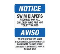 Swim Diapers Required Children Who Are Not Toilet Trained Bilingual Sign Pool Rules Signs Warning Retro Aluminum Metal Tin Vintage Style Funny Wall Decor Art 8 X 12 Inches