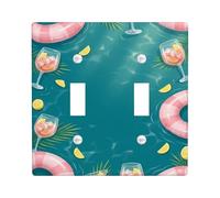 Swim Float Double Light Switch Cover Plate, Summer Tropical Cocktail Lemon Summer Teal Plastic Standard Size Switch Plate Decorative for Home Living Room New Apartment Decor