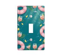 Swim Float Single Light Switch Cover Plate, Summer Tropical Cocktail Lemon Summer Teal Plastic Standard Size Toggle Light Switch Cover for New Apartment Home Bedroom Office Decor (Single)