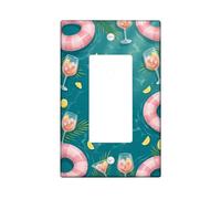 Swim Float Single Rocker Light Switch Cover, Summer Tropical Cocktail Lemon Summer Teal Plastic Standard Size Switch Plate Decorative for Home Living Room Bedroom Bathroom Decor