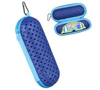 Swim Goggles Case, EVA Breathable Swimming Goggles Protective Cover Shell with Clip Portable Zipper Sunglasses Soft Case Arena Swim Glasses Storage Equipment Bag for Men Women (Dark Blue)