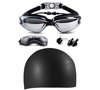 Swim Goggles & Silicone Long Hair Swim Cap Set, No Leaking Anti Fog UV Protection for Men Women Adult Youth Kids, Waterproof, Triathlon Goggle with Free Protection Case