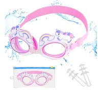 Swim Goggles with Earplugs for Toddler Kids Youth (4-14), Lovely Unicorn Rainbow Swimming Goggles, Girls Swim Glasses Anti-Fog Leak-proof, Clear Vision Water Pool Goggles with Portable Bag